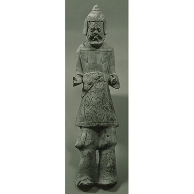 Warrior Figurine with Crying Face in Painted Gray Earthenware Image