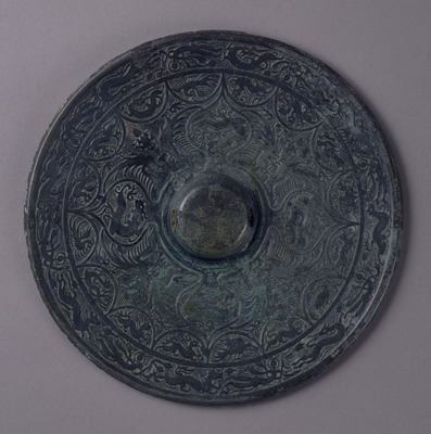 Mirror with Buddhist Figures and Stylized Phoenixes Image