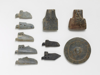 Miniature Reproductions of Mirror, Adzes, and Knives Image