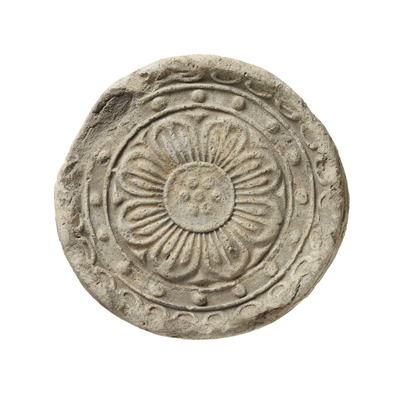 Circular Pendant Eave- End Roof Tile with Double Eight-Petaled Lotus Design Image