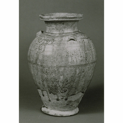 Ko-Seto Jar with Three Lugs and Scattered Comma Design in Ash Glaze Image