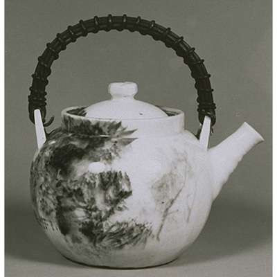 Tea Pot with Landscape in Underglaze Blue Image