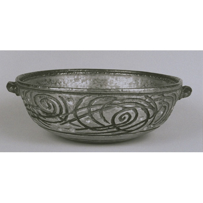 Flower Basin with Engraved Spiral Design in Silver and White Glaze Image