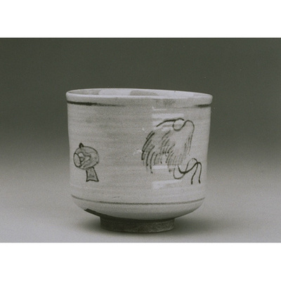 Cylindrical Tea Bowl with Treasures in Underglaze Blue (Oto Ware) Image