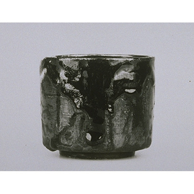 Cylindrical Tea Bowl with Black Glaze (Seto Ware) Image