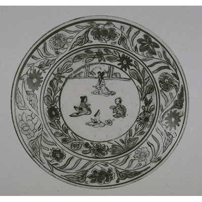 Small Plate with Flowering Plants and Figures in Overglaze Enamels (Imari Ware) Image