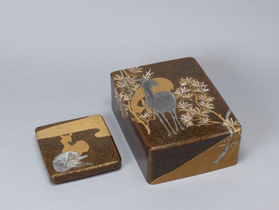 Stationery Set with Black Pines and Deer in Makie and Mother-of-Pearl Inlay Image