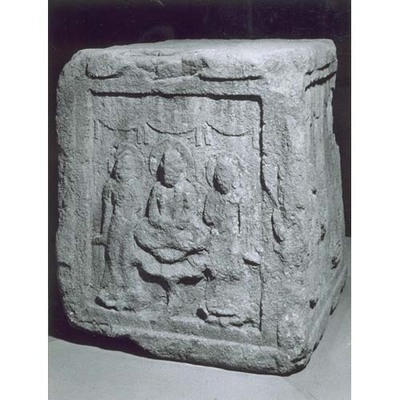 Buddhist Triad on Four-sided Stone Relief Image