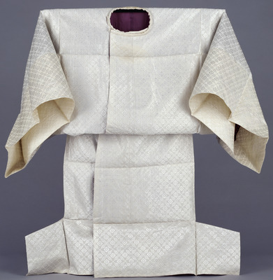 Child's Noshi (Informal Court Robe) of Prince Taruhito with Hollyhocks in White Pattern Weave Image