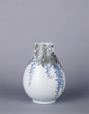 Vase with Wisteria in Underglaze Enamels Image