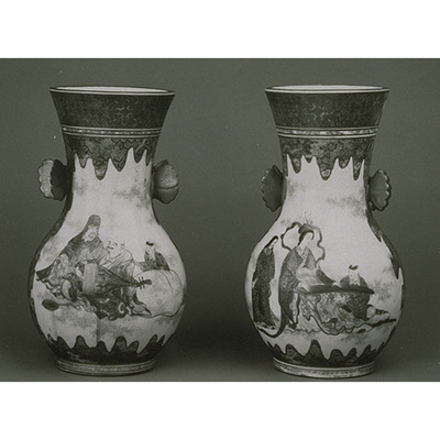 Vase with Butterfly Handles and Gods of Fortune in Gold and Overglaze Enamels Image