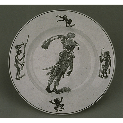 Plate with Soldiers in Underglaze Enamels Image