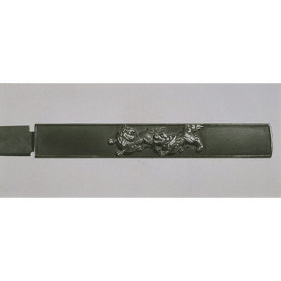 Knife (Kozuka) with Lions in High Relief Carving, Signed "Joshin Image