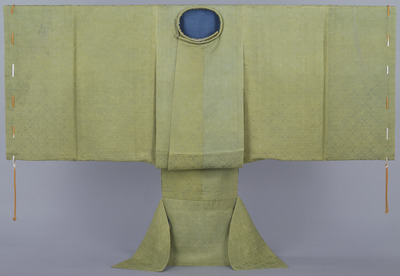 Ko-noshi (Informal Court Robe) of Emperor Ninko with Hollyhocks on Blue Aya (Twill) Ground Image