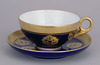 Tea Cup and Saucer with Mitsumatsu Pine Crests in Gold and Azure Glaze (Eiraku Zengoro Ceramic Ware from the Konoike Family) Image