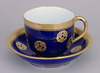 Coffee Cup and Saucer with Mitsumatsu Pine Crests in Gold and Azure Glaze (Eiraku Zengoro Ceramic Ware from the Konoike Family) Image