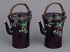 Chirori Sake Warming Containers with Pines and Arabesques in Purple Cochin-China Glaze (Eiraku Zengoro Ceramic Ware from the Konoike Family) Image