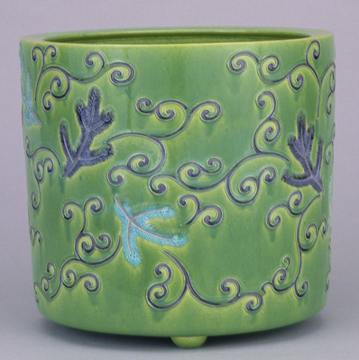 Hibachi Brazier in Green Cochin-China Glaze with Pines and Arabesques (Eiraku Zengoro Ceramic Ware from the Konoike Family) Image