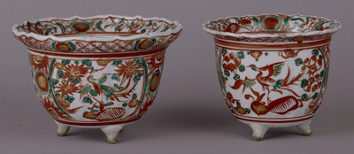 Planters with Flowering Plants and Phoenixes in Polychrome Overglaze Enamels (Eiraku Zengoro Ceramic Ware from the Konoike Family) Image