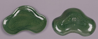 Korin Style Pine-shaped Dishes in Green Cochin-China Glaze (Eiraku Zengoro Ceramic Ware from the Konoike Family) Image