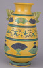 Vases with Fans, Pines, and Arabesques in Yellow Cochin-China Glaze (Eiraku Zengoro Ceramic Ware from the Konoike Family) Image