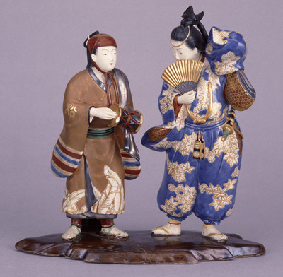 Husband and Wife as Manzai Comedians in Polychrome Overglaze Enamels (Eiraku Zengoro Ceramic Ware from the Konoike Family) Image