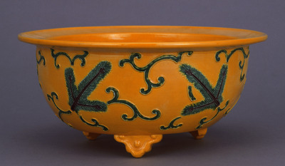 Planters with Pines and Arabesques in Yellow Cochin-China Glaze (Eiraku Zengoro Ceramic Ware from the Konoike Family) Image