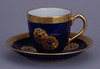 Coffee Cup and Saucer Sets with Scattered Pine Crests in Gold on Azure Ground (Eiraku Zengoro Ceramic Ware from the Konoike Family) Image