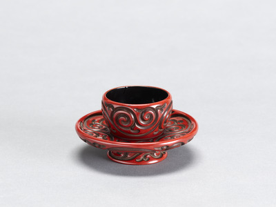 Tenmoku Tea Bowl Stand with Sword Pommel Scrolls  Image