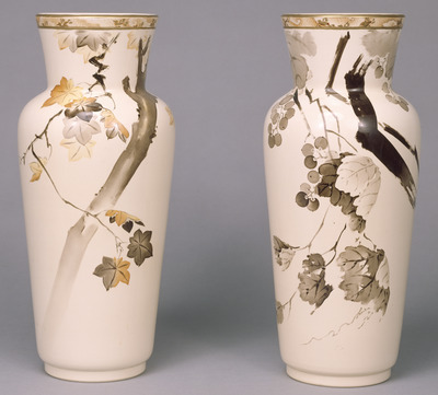 Asahi Vases with Grapes in Polychrome Underglazes Image