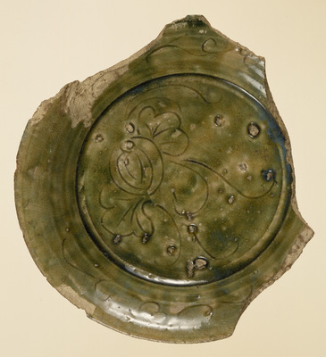 Fragment of Oribe Bowl with Melon in Green Glaze (Mino Ware) Image