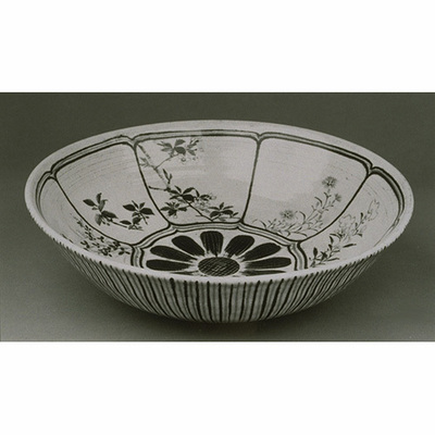 Bowl with Flowering Plants in Underglaze Blue and Iron Brown Image