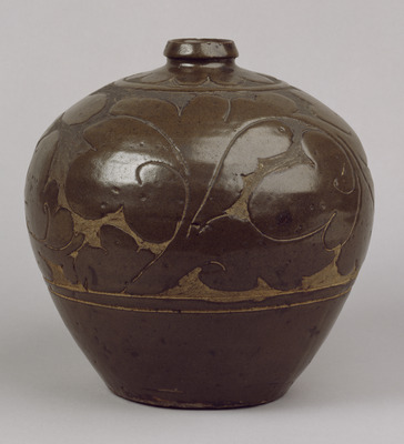 Cizhou Jar with Engraved Peonies in Black Glaze Image