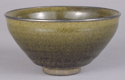 Hare's Fur Tenmoku Tea Bowl in Green Glaze Image