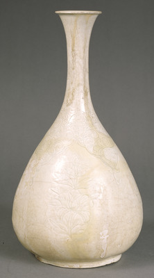 Porcelain Bottle with Incised Lotus and Peony Design Image