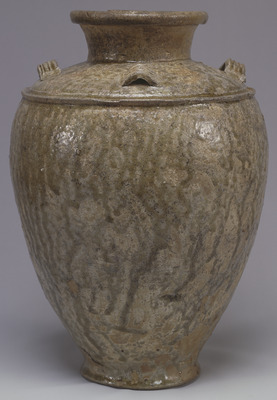 Seto Jar with Four Lugs and Horizontal Bands in Ash Glaze Image