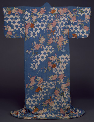 Kosode with Wild Roses and Linked Floral Tortoiseshell Patterns Image