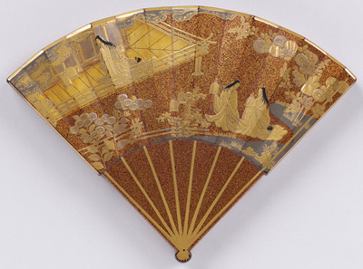 Fan-Shaped Box with Scenes from “The Typhoon” (Nowaki) Chapter of The Tale of Genji Image