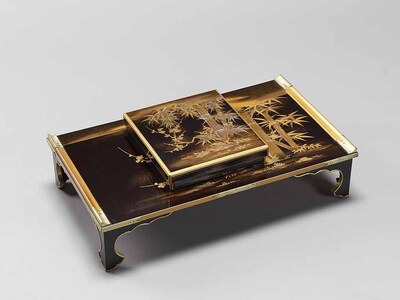 Writing Desk and Inkstone Case with Plum and Bamboo  Image