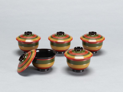 Set of Soup Bowls with Colored Bands  Image