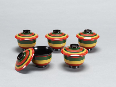 Set of Soup Bowls with Colored Bands Image