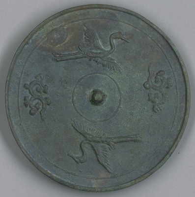 Mirror with a Pair of Cranes and Flying Clouds Image