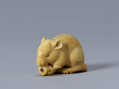 Netsuke:  Mouse Holding Candle Image