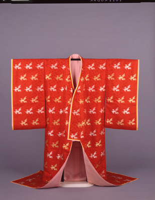 Ko Uchigi (Child's Ceremonial Court Robe) with Plum Blossoms on Crimson Ground Image