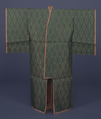 Hosonaga (Princess's Robe) with Serpentine Columns of Pine Arabesques in Light Green Pattern Weave Image