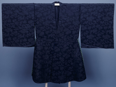 Dobuku (Samurai Coat) with Branch Chrysanthemums in Black Figured-Satin Image