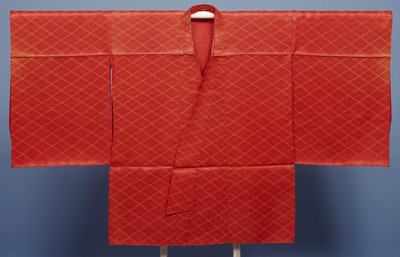 Hitoe (Unlined Kimono) with Lozenge Diaper in Vermilion Twill Weave Image