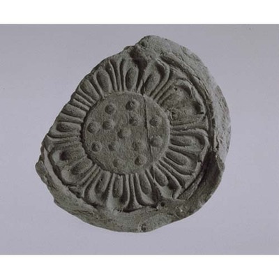 Fragment of Round Eaves Tile with Double Lotus Petal Design Excavated from Asukadera Temple Image