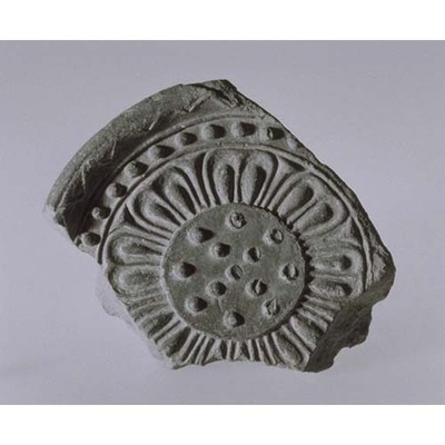 Fragment of Round Eaves Tile with Double Lotus Petal Design Excavated from Ki-dera Temple Image