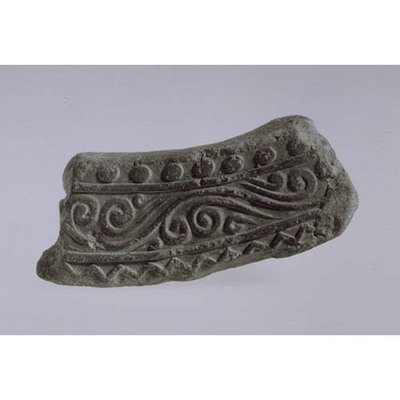 Fragment of Flat Eaves Tile with Even Rows and Arabesque Design Excavated from Zenbu-ji Temple Image